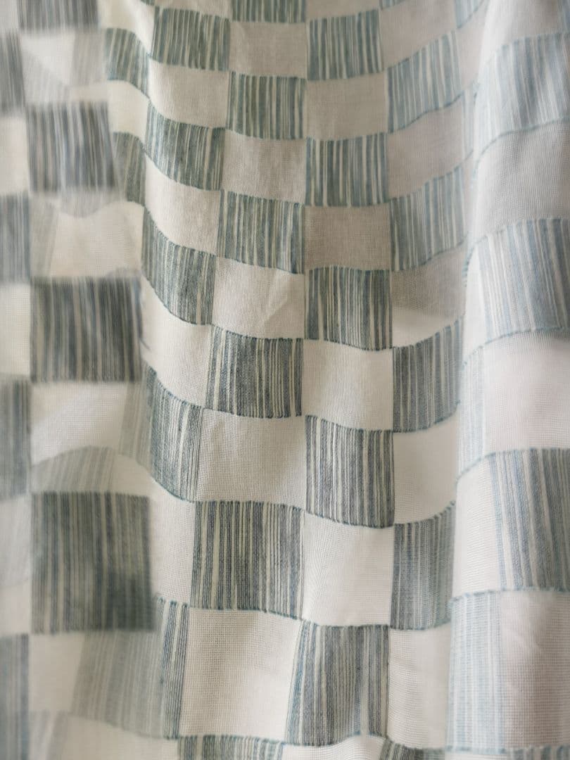 英国ヴィンテージ ノッティンガムレース最高峰マドラスカーテン ダミエ市松格子模様