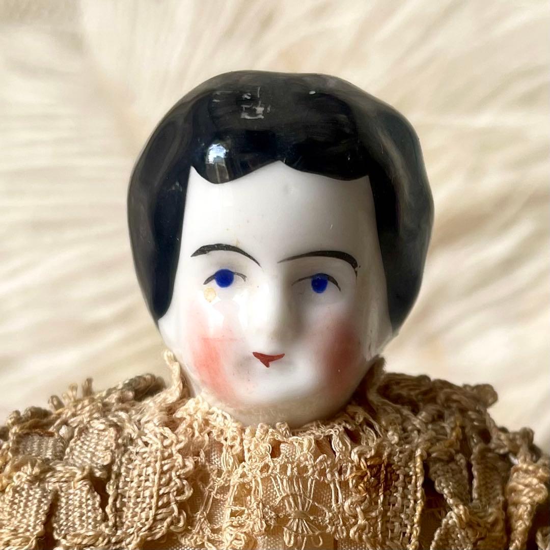 シャビーなチャイナヘッドドール　ピンクッション　陶器人形　フランスアンティーク