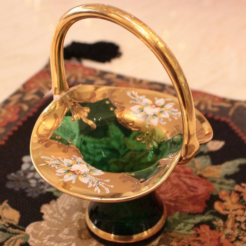 ムラーノガラス 金彩バスケット 24K装飾 イタリア製 緑 223-249