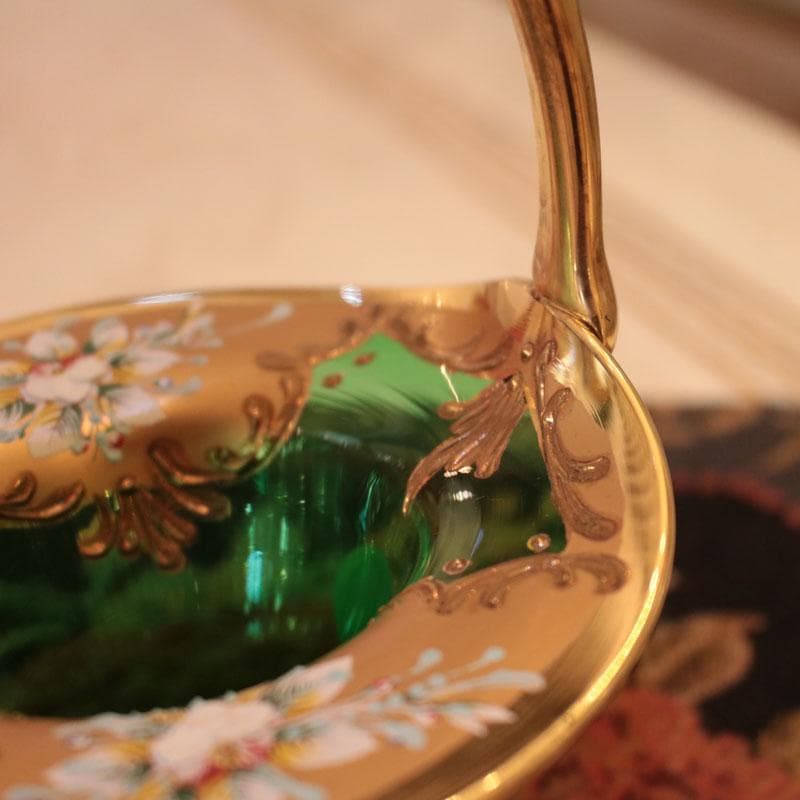 ムラーノガラス 金彩バスケット 24K装飾 イタリア製 緑 223-249
