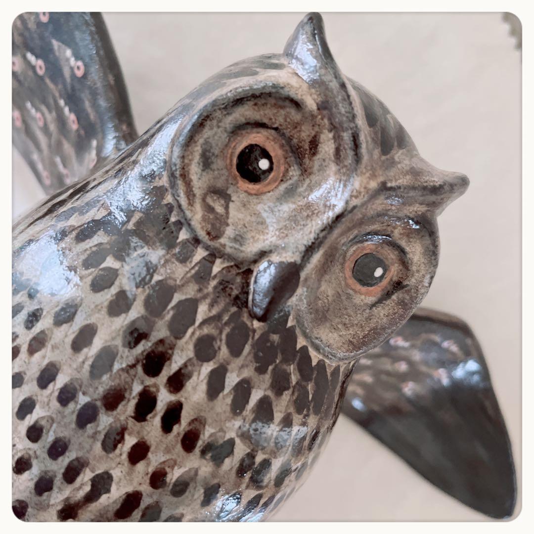 フクロウ　オブジェ　ハンドメイド陶器　スイスJacob Gelzer