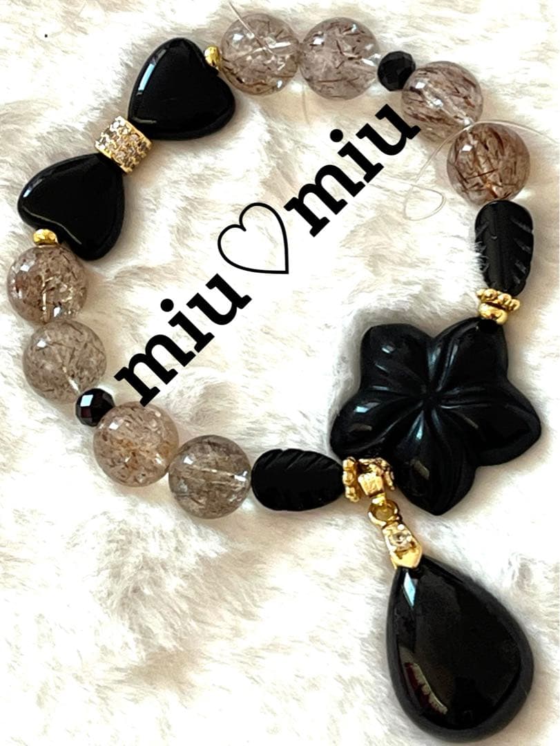 まゆ様♥️ブレス2本ブラックスーパーセブン＆プルメリア・ブラックスピネルチャーム付