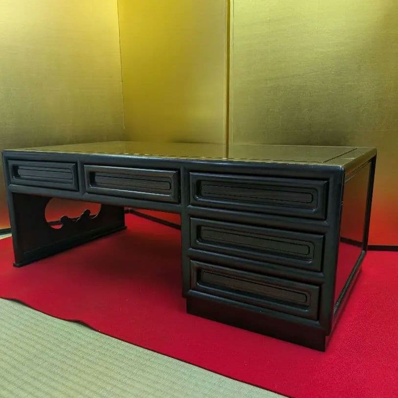 総黒檀 最高級 黒檀 文机 書斎 机 唐木家具 銘木 無垢材 飾り棚