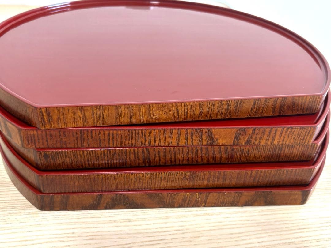 【美品】漆 木製 半月膳 両面膳 懐石膳 懐石道具 5客　千遊