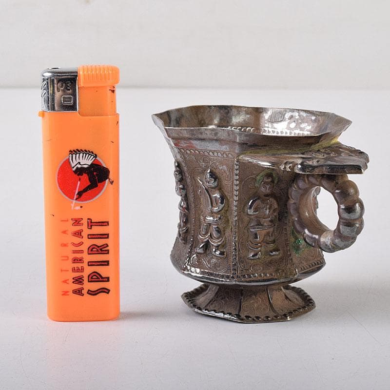 中国　唐物　人物刻　銀酒杯　爵　重さ約68ｇ　V　R8504