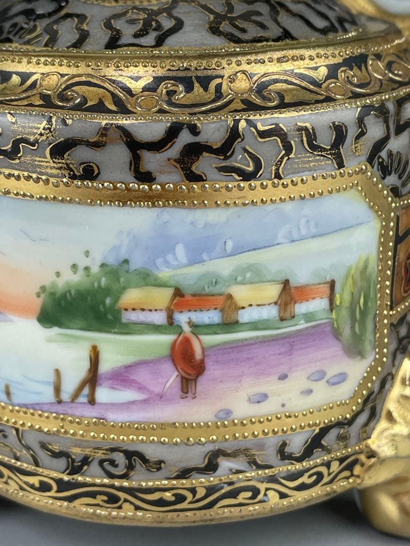 【希少】オールドノリタケ アールヌーボー様式 風景紋 シュガーボウル クリーマー