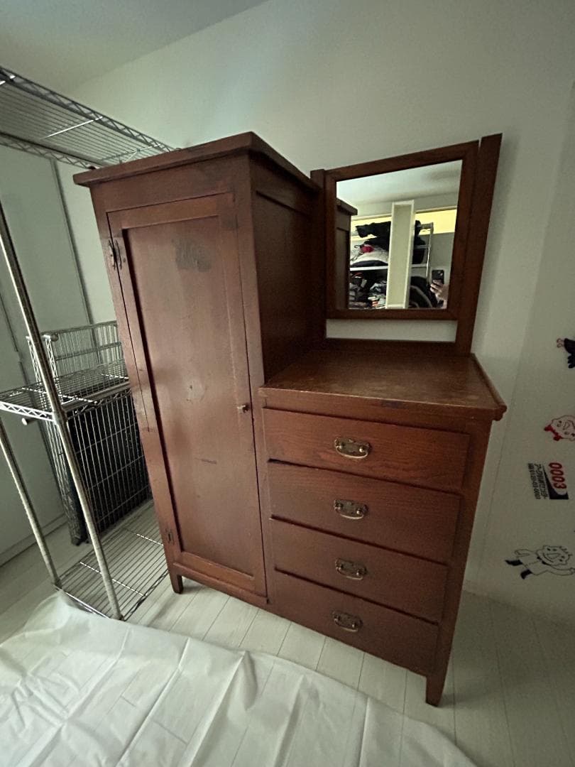 大正〜昭和初期 アンティーク 鏡付き洋タンス｜クローゼット一体型｜英国様式影響