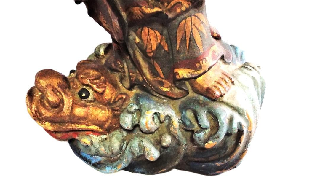 【 明治龍乗観音（騎龍観音) 】　49.8ｃｍ　金彩色絵真鍮像