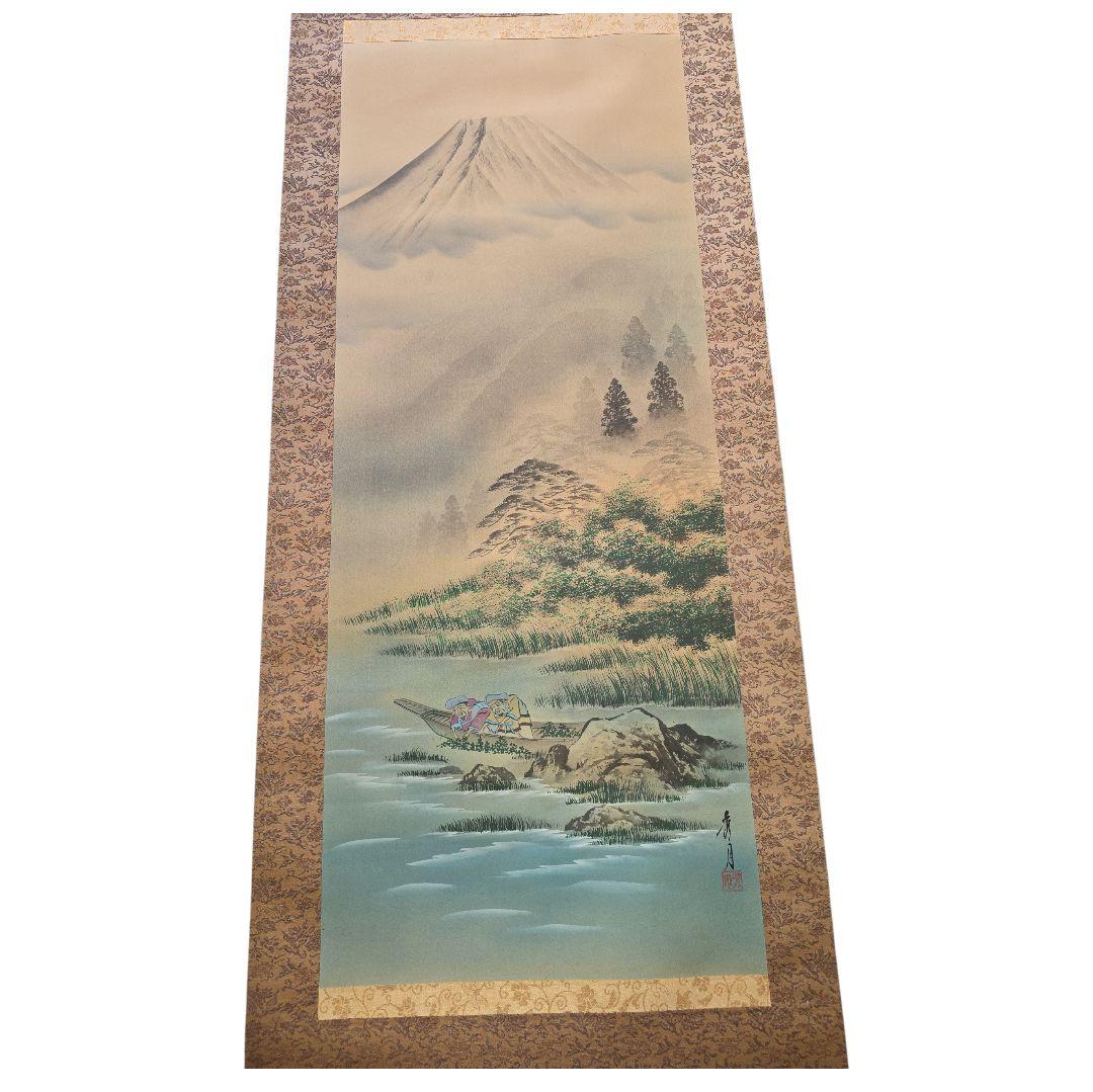 掛け軸 秀月 藻刈（儲かる）山水図