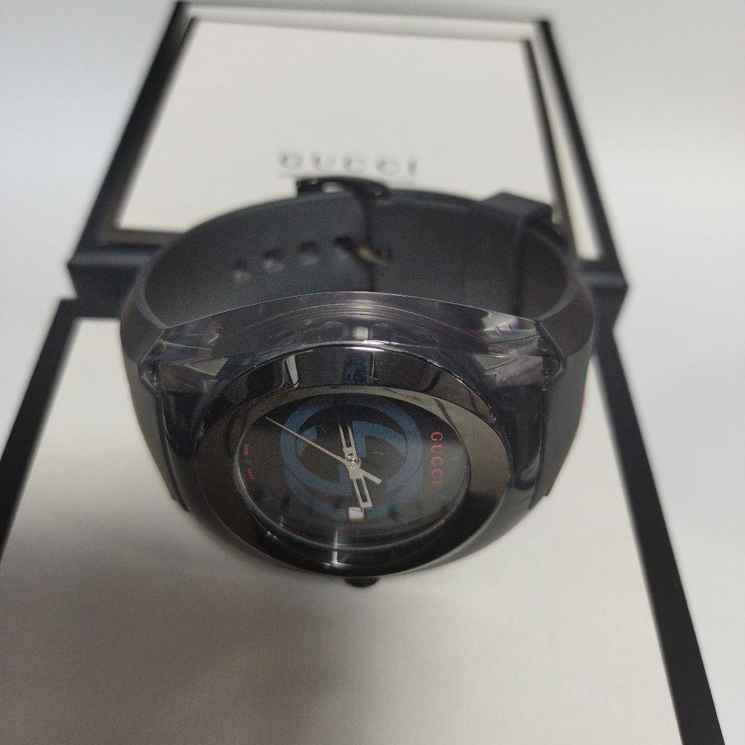 訳あり品 GUCCI グッチ SYNC シンク メンズ腕時計 黒ラバーベルト