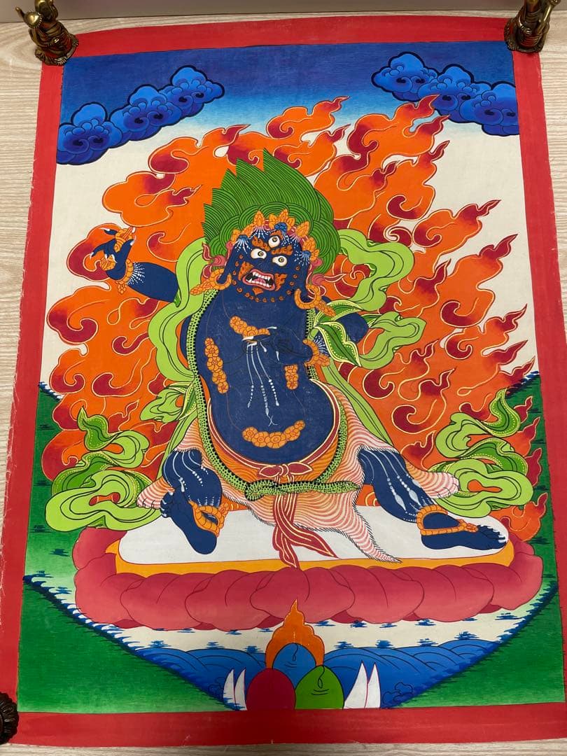《 チベット密教　1点物 》 手描き　曼荼羅　マハーカーラ　大黒　仏教　密教　⑤