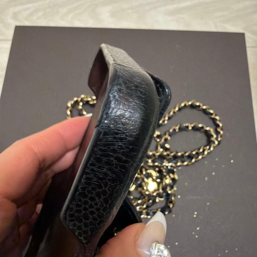 CHANEL iPhone14proブラックレザー ショルダーケース