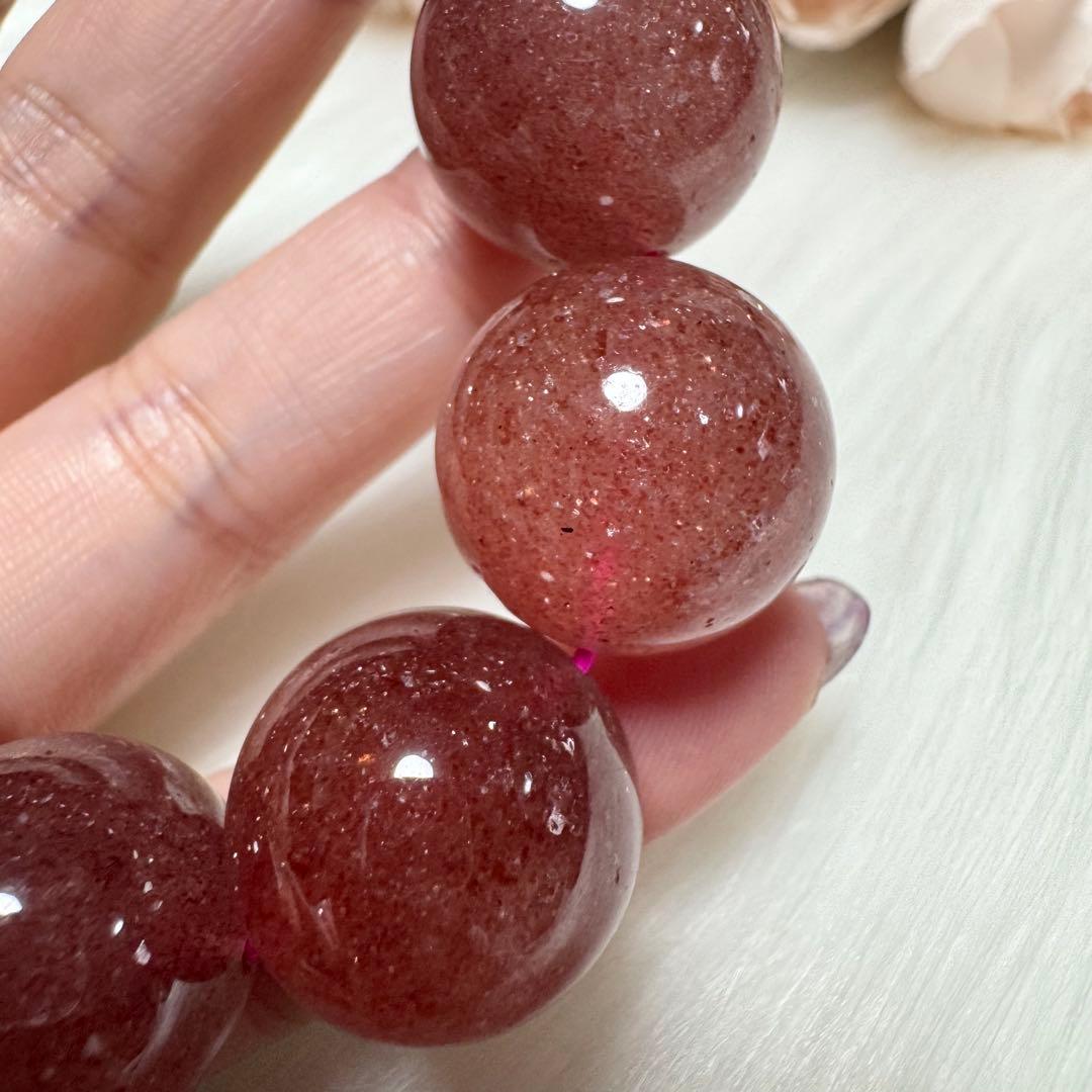 希少 ストロベリークォーツ 大玉 ブレスレット 恋愛運 金運 魔除け 天然石