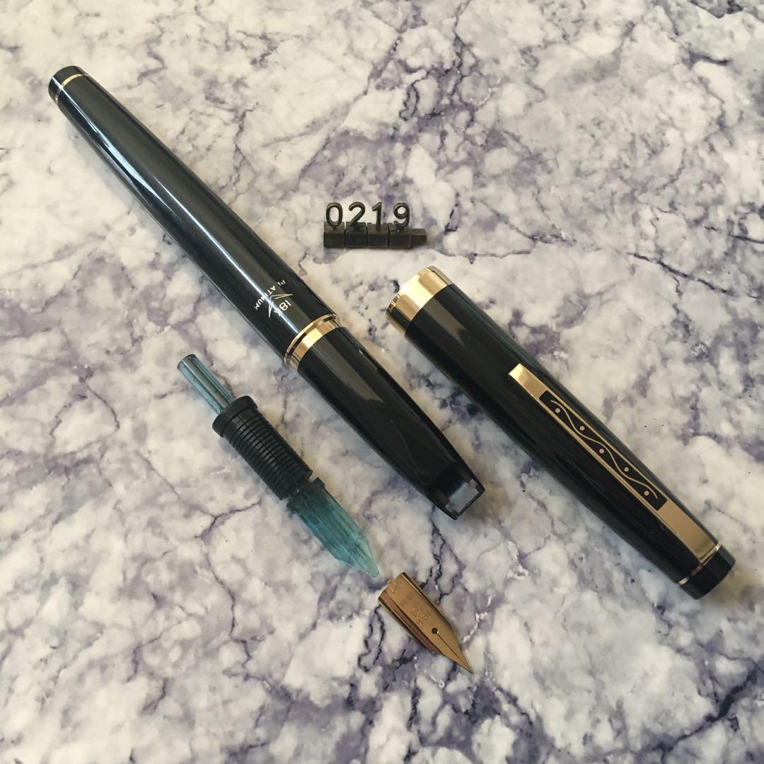 #0219 オーバーホール済み 万年筆 PLATINUMプラチナ ロング 18k