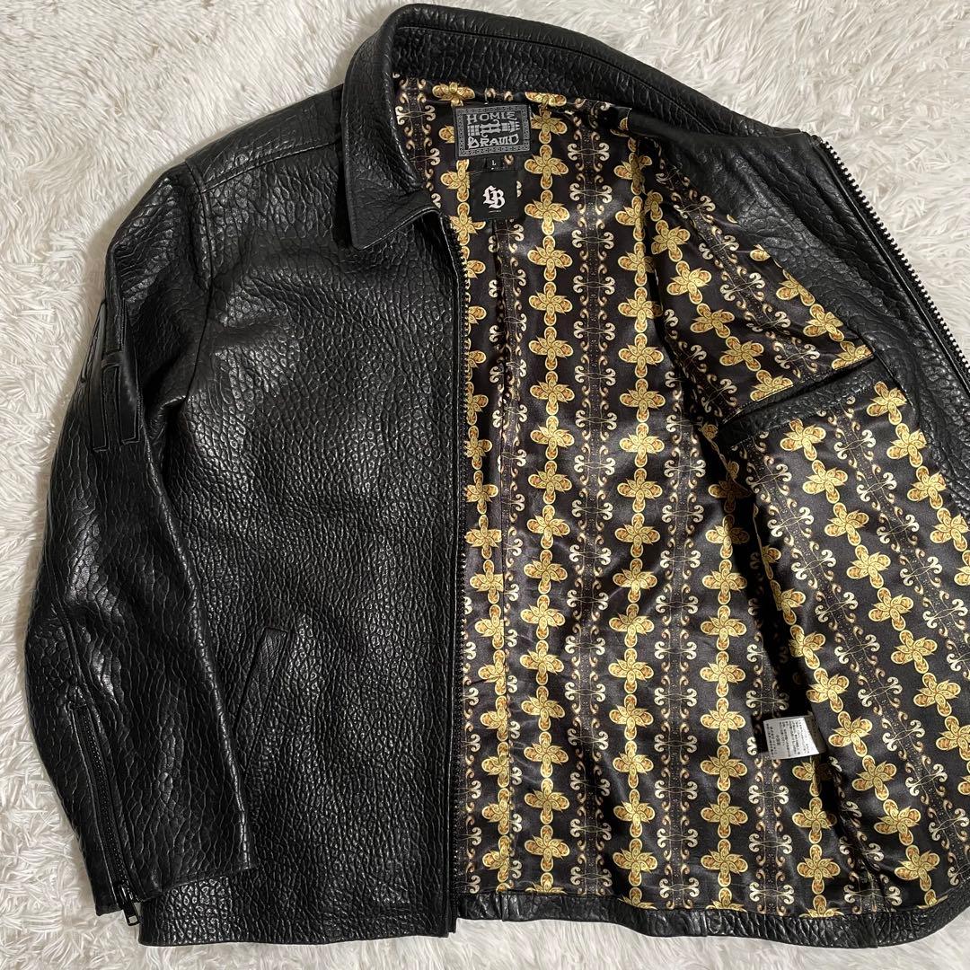 ホーミーケイ リバティーウォーク レザージャケット 裏地総柄 エンボス加工