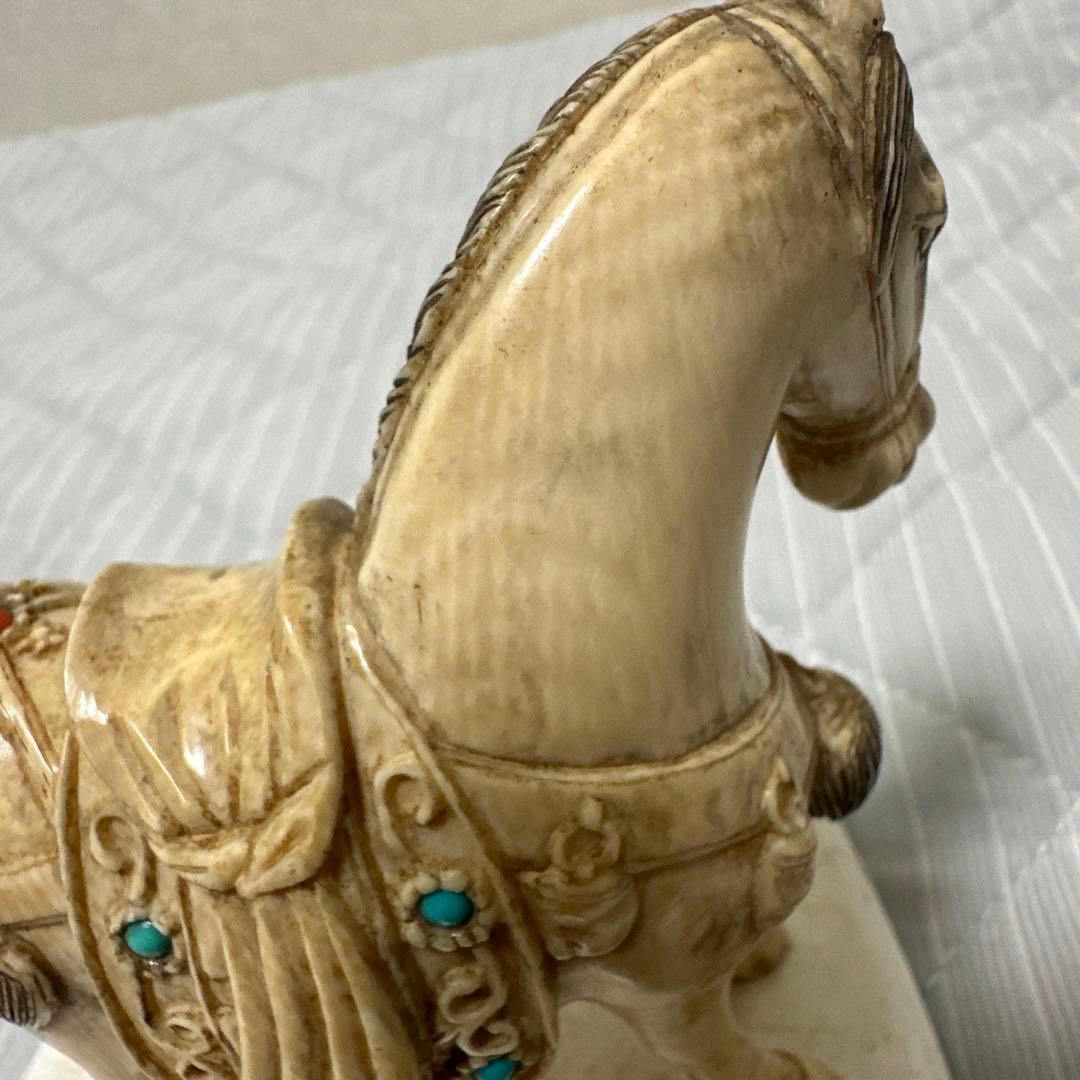 美品　馬　緑松石象嵌　装飾細密彫刻　縁起物　置物　時代物　古玩骨董品アンティーク