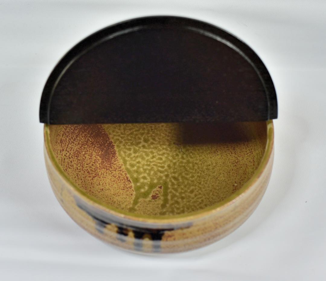 丹波焼　平水指割蓋付　お茶道具