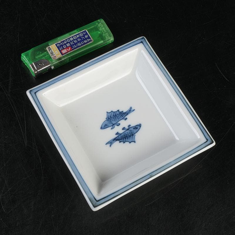 和食器　有田焼　館林源右衛門　染付　魚文　四方銘々皿　五客　共箱　V　R9102