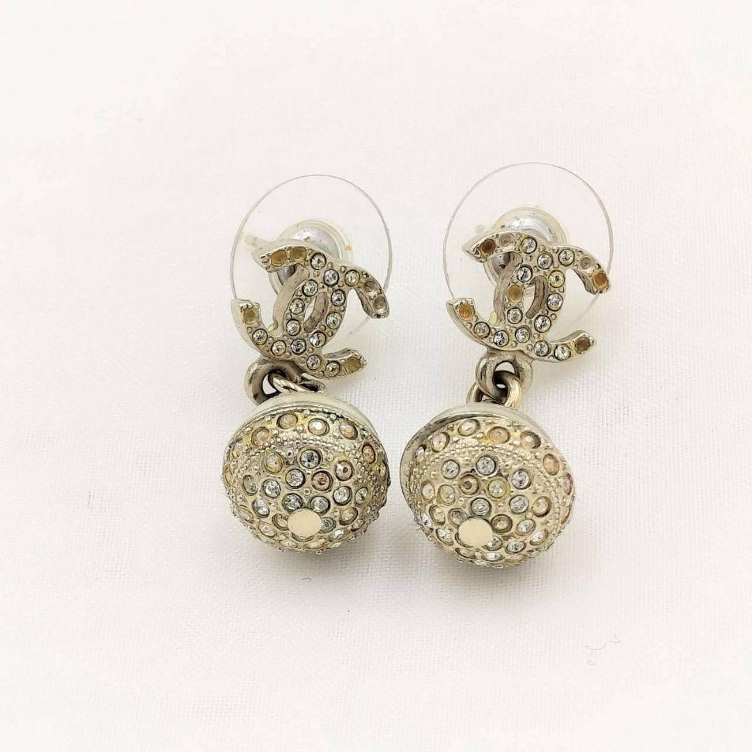 1241 CHANEL ピアス シルバー ミラーボール ストーン ココマーク