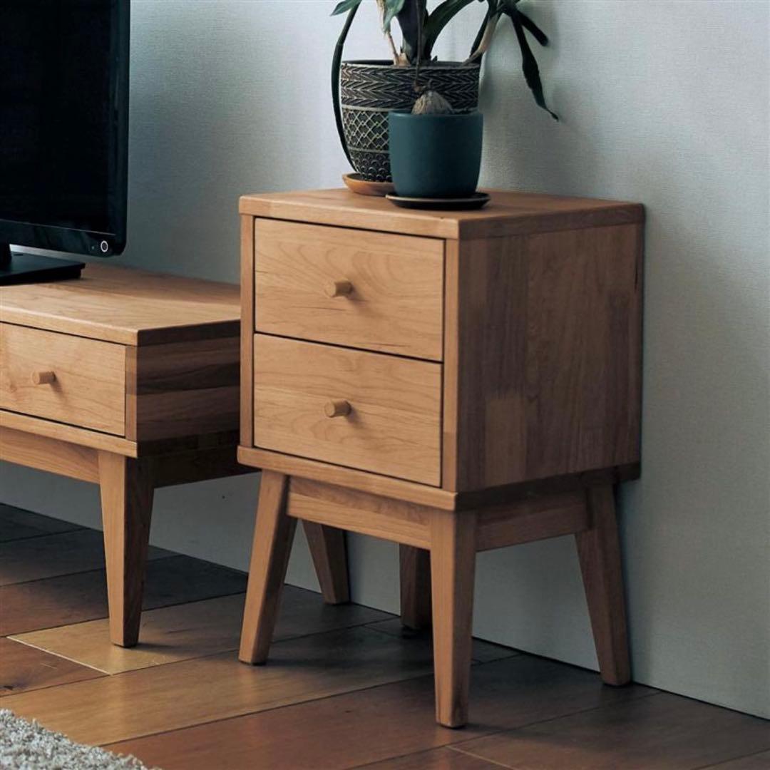 ベルメゾン 天然木アルダー材 サイドチェスト ナイトテーブル ナチュラル