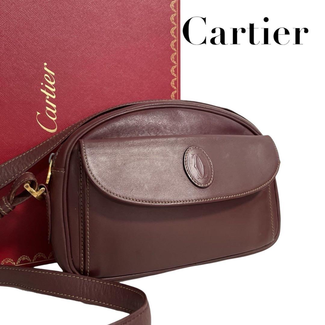 極美品　カルティエ ショルダーバッグ マストライン レザー ボルドー 5283