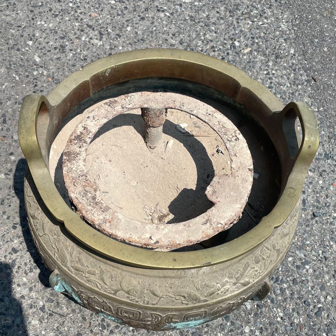 火鉢　銅製　彫刻　年代物　工芸品　骨董品　アンティーク　昭和レトロ