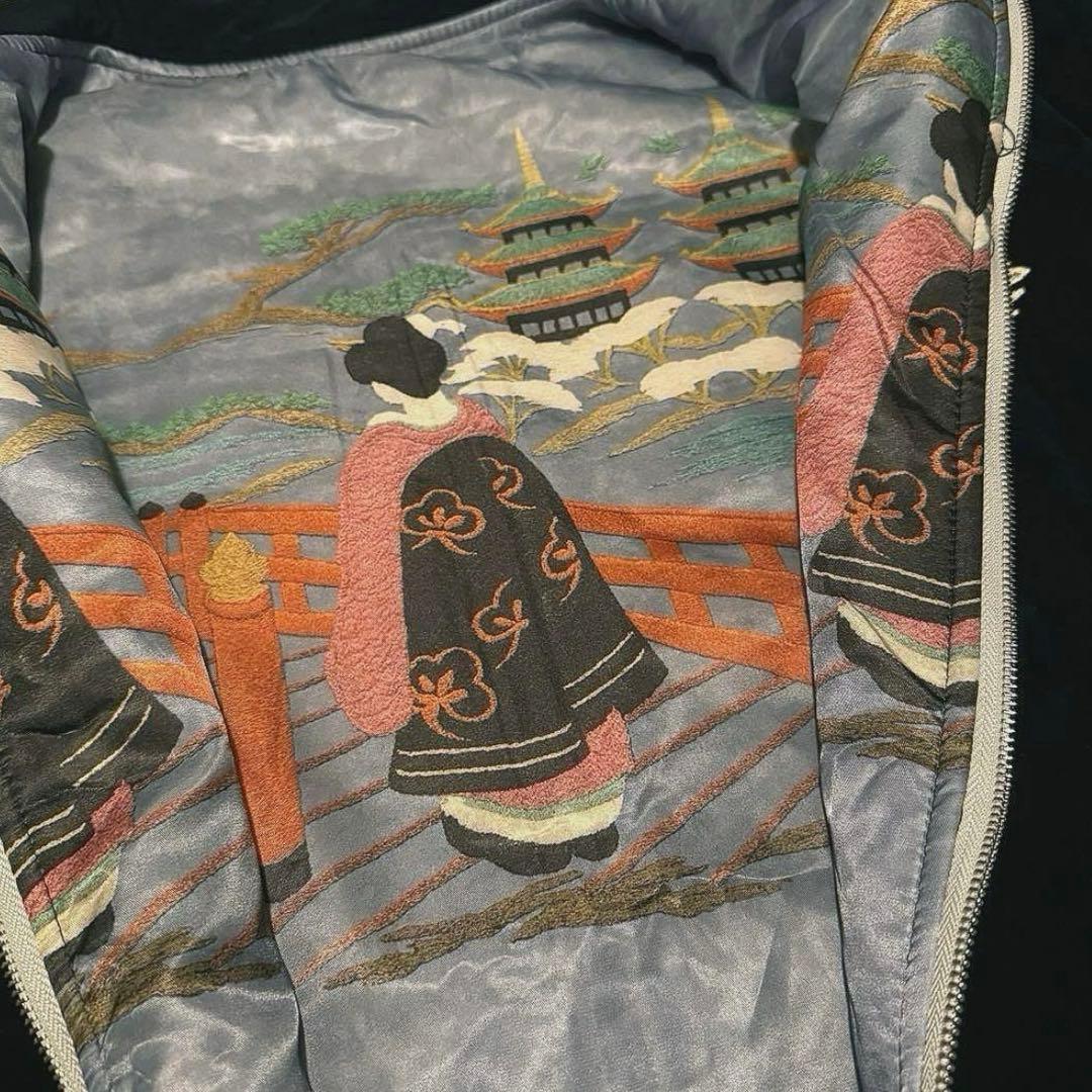 TK【中綿ブルゾン】刺繍ドラゴンと鷲のベルベットジャンパー　ネイビー