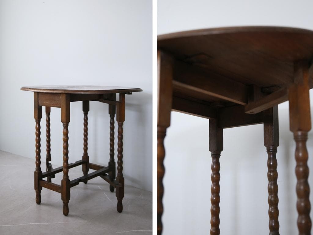 英国アンティーク木製ゲートレッグテーブル/ダイニング机バタフライ(92-71)