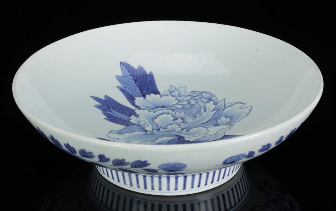 鍋島染付 牡丹文 大皿 藍鍋島 後期鍋島 櫛高台 古伊万里 絵皿 古美術 骨董品
