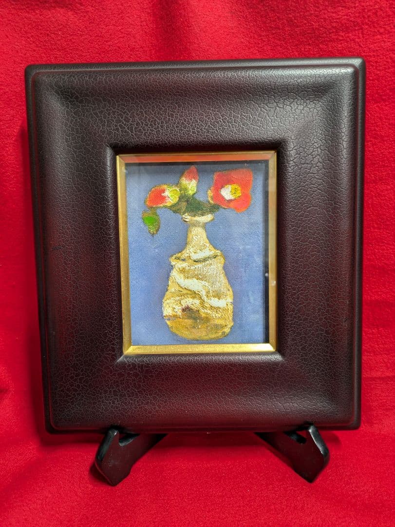 花瓶と椿の花の油彩画　 1983年作