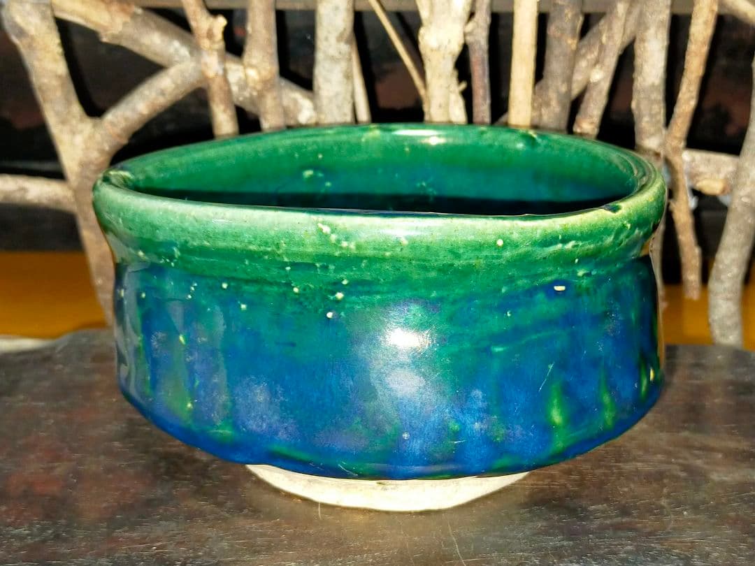 ♥美濃焼　総織部　茶碗　無銘　織部　骨董　古玩