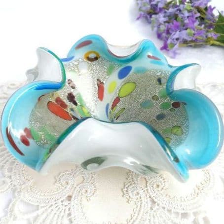 60's　ヴィンテージ　 ベネチアンガラス　ムラーノ　手吹き工芸品　キャンディ皿