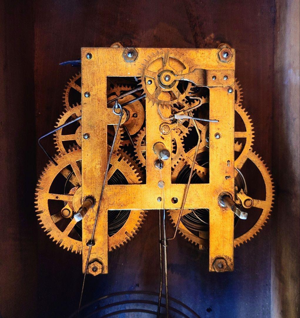 〈完動・美品〉林市兵衛時計製造　日の出鶴ラベル　金筋八角合長ゼンマイ 振り子時計