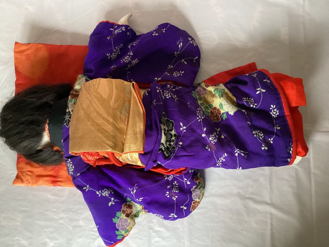 市松人形 ビスクドール昭和レトロ　吹子付き　座布団付　ガラス眼　人毛　抱き人形