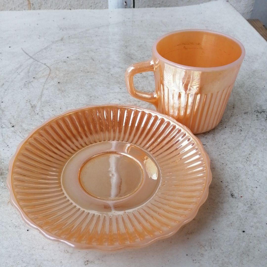 ファイヤーキング　マーキュリーグラス　カップ&ソーサー　ピーチラスター　５つ