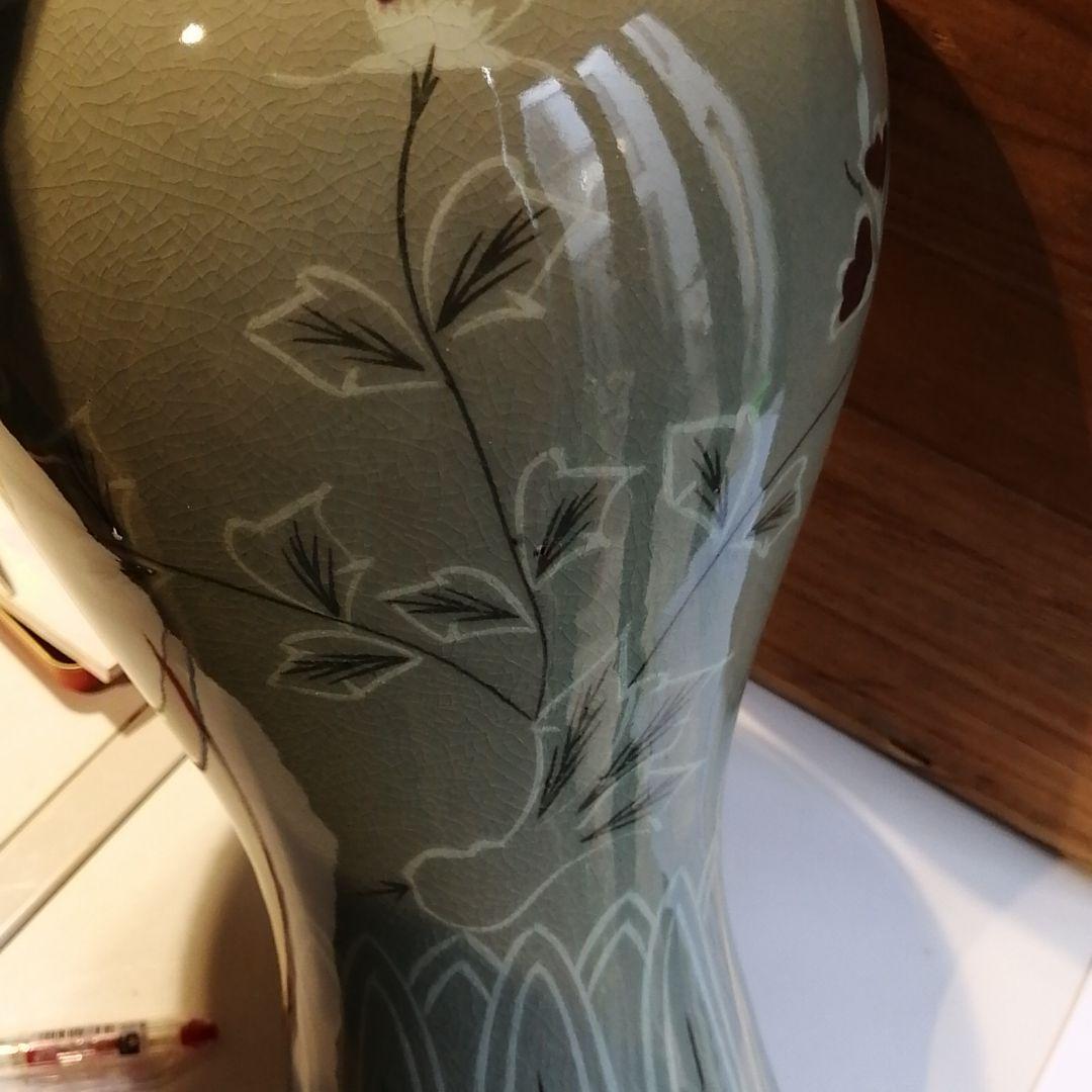 青磁壺　花瓶　色絵アンティーク？骨董？