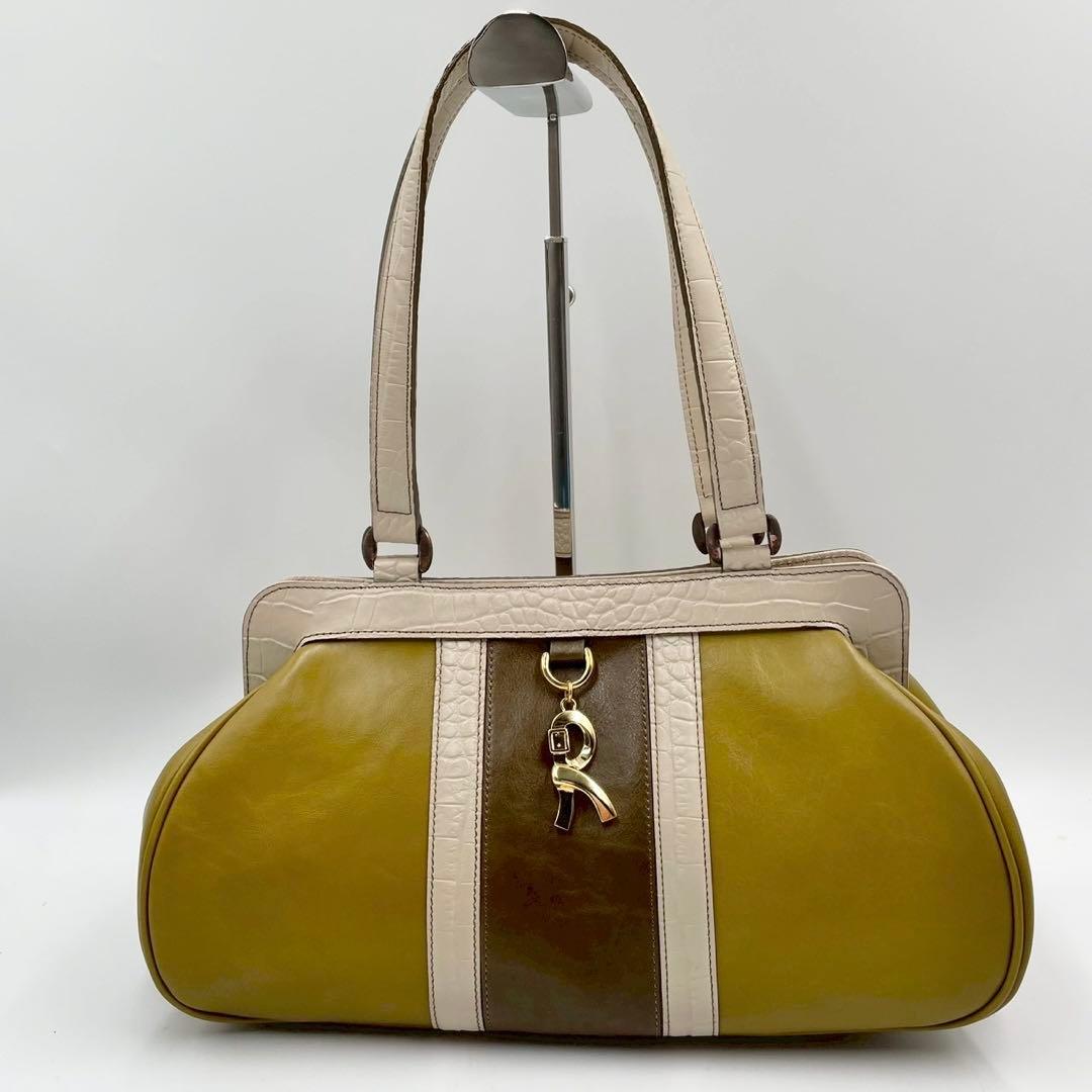 極美品　ロベルタディカメリーノ　ロベルタクラシック　レザーハンドバッグ　イエロー