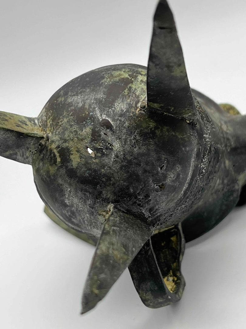 中国古美術　戦国から漢時代　青銅　ブロンズ　三足爵盃　酒具　極最工(C-72)