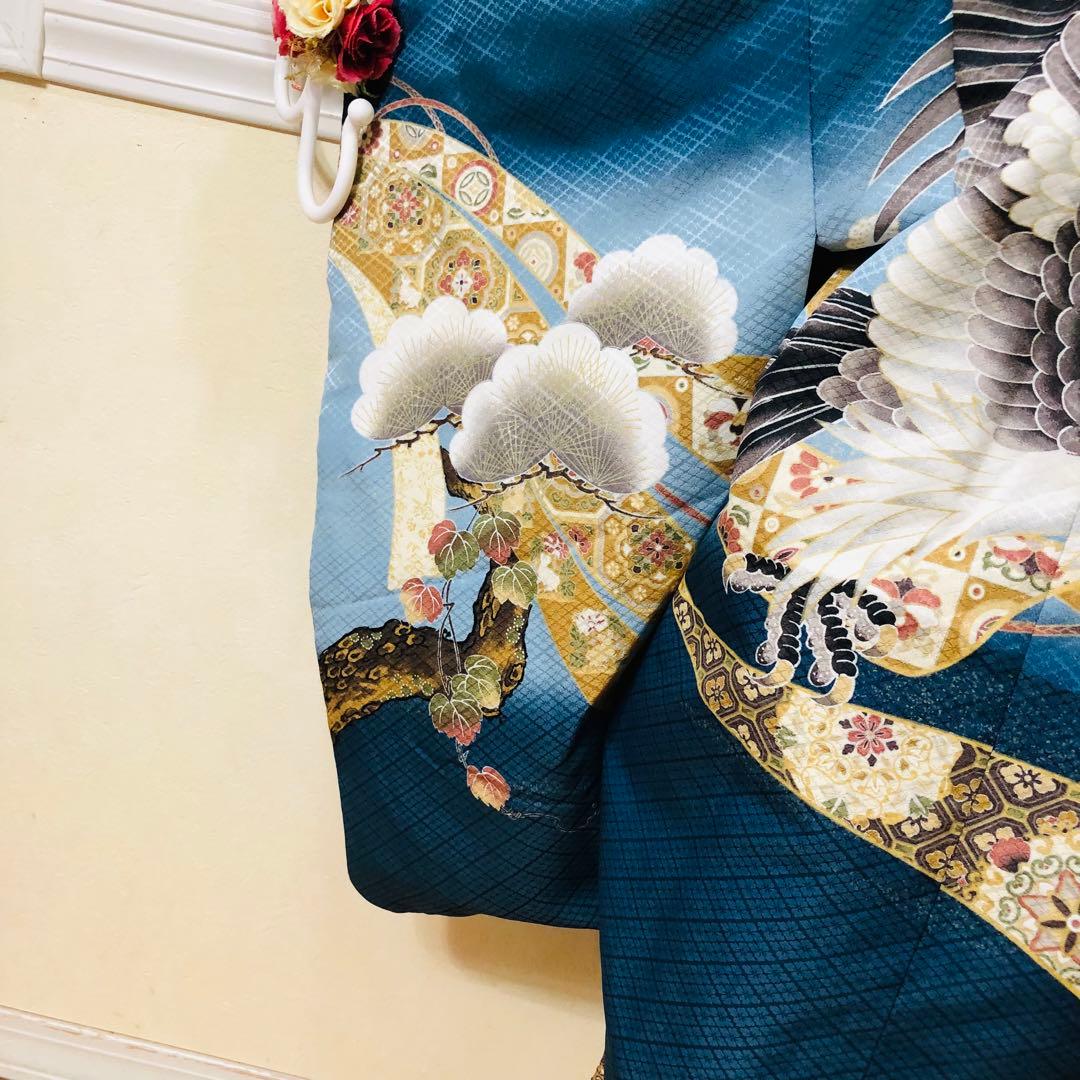 七五三五歳フルセット‼️Blue暈し⭐︎鷹凛々しい⭐︎金蘭袴煌びやか極めてる⭐︎逸品