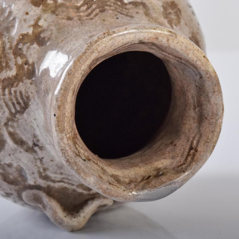 尾張笹島焼　暦手三島四耳壷　徳利　時代箱付　V　R8178