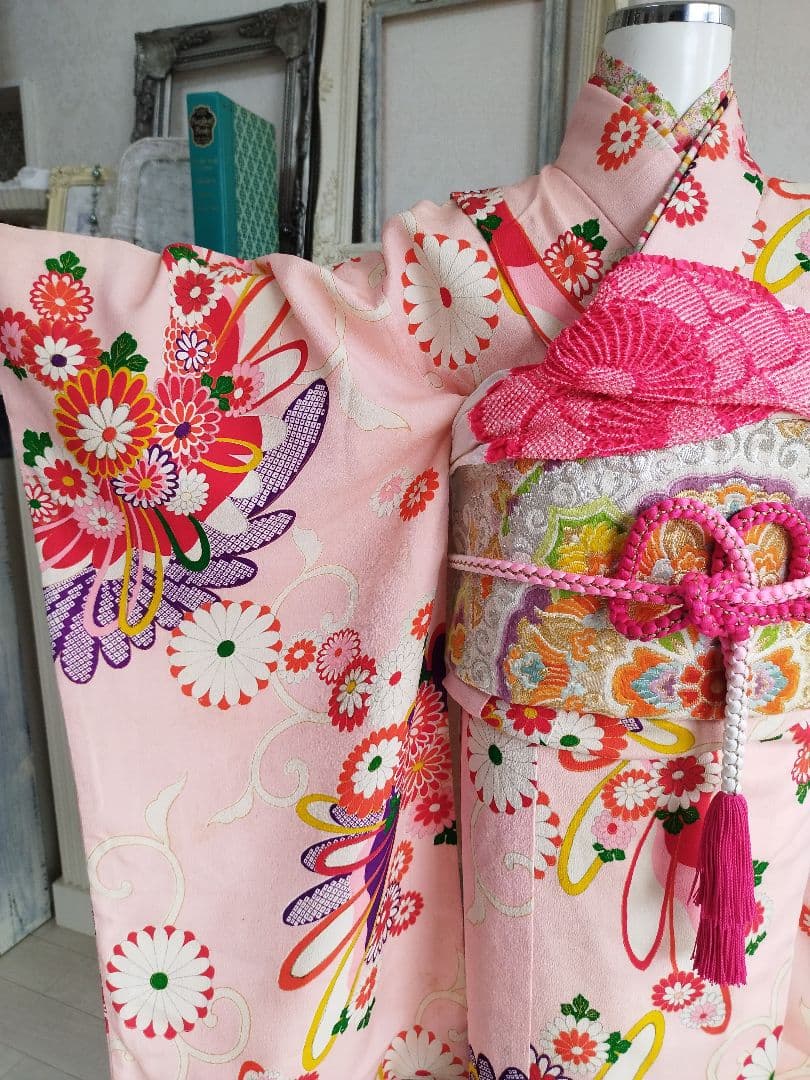 専用です☆アンティーク薄ピンクの着物と帯小物セット☆七五三　ハーフ成人式