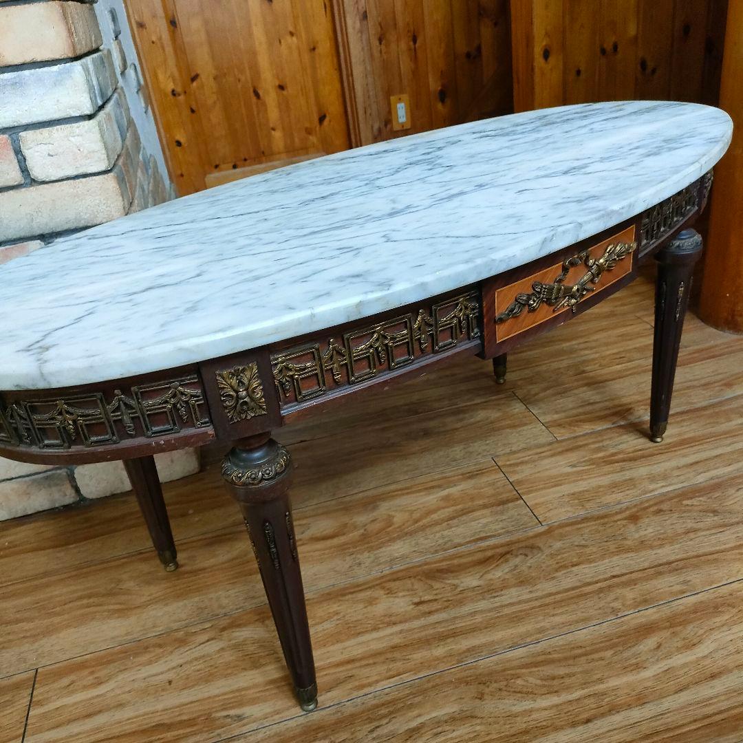 スペイン産大理石 丸型サイドテーブル 華麗 真鍮装飾 アンティーク ヴィンテージ