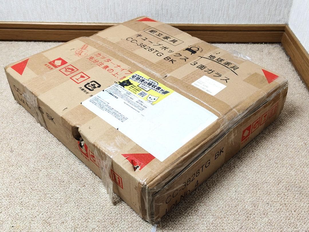 地球家具 キューブボックス 2点 側面ガラスタイプ CC-3828TG 黒