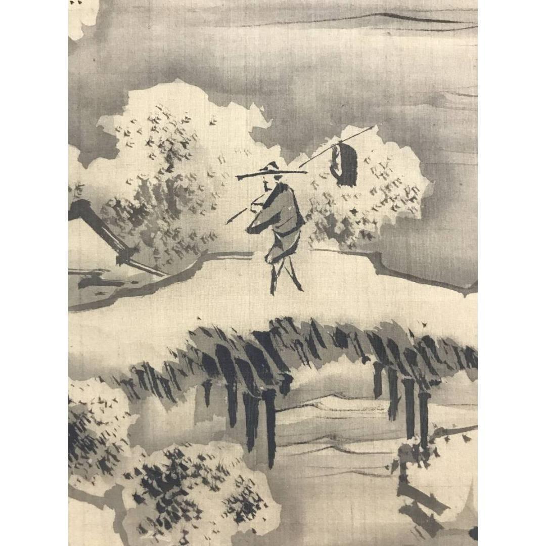 模写/狩野探幽/古画/山水人物図/雪景塔山水/掛軸☆宝船☆AK-641