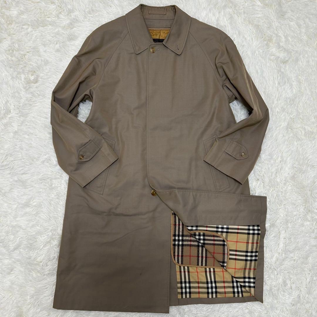 【極美品/L】バーバリーズ ステンカラーコート ウールライナー カシミヤ 玉虫色