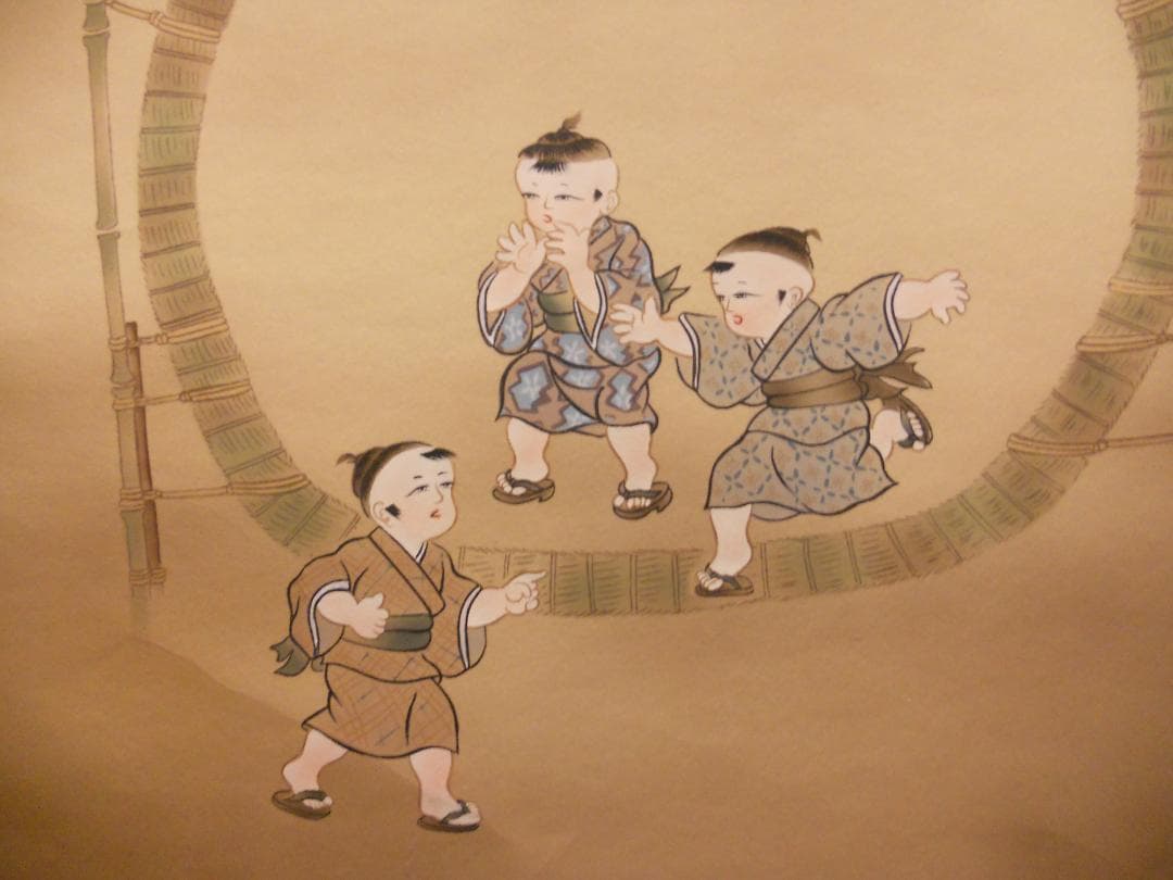 掛け軸 寒江 作『 知恵童子 』 絹本 希少 軸装 茶道具 掛軸 美品 です。