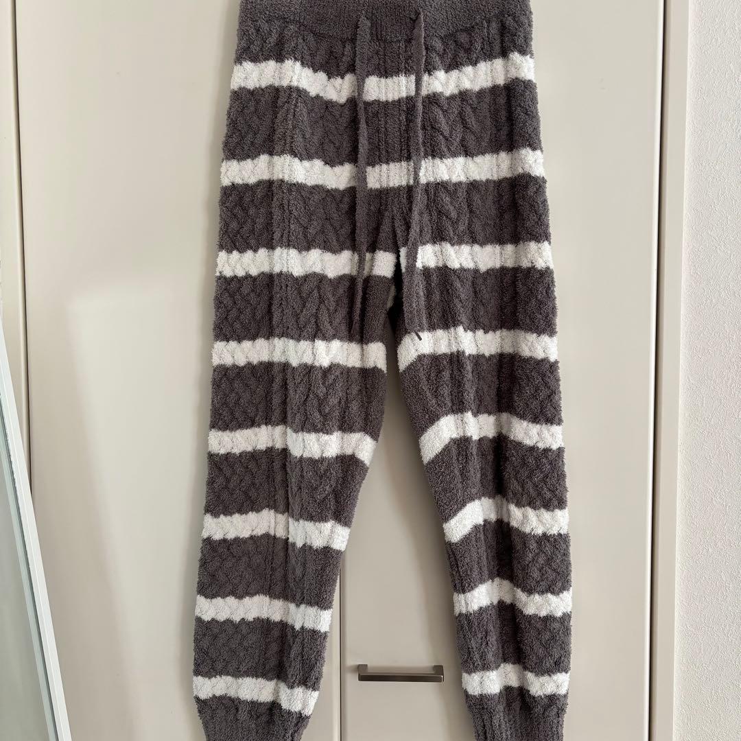 ジェラートピケ　ボーダーアラン　カーディガン　ロングパンツセット（GRY）