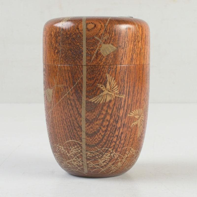 茶道具　中林星山作　稲穂に雀蒔絵　鳴子　長棗　共箱　V　9563