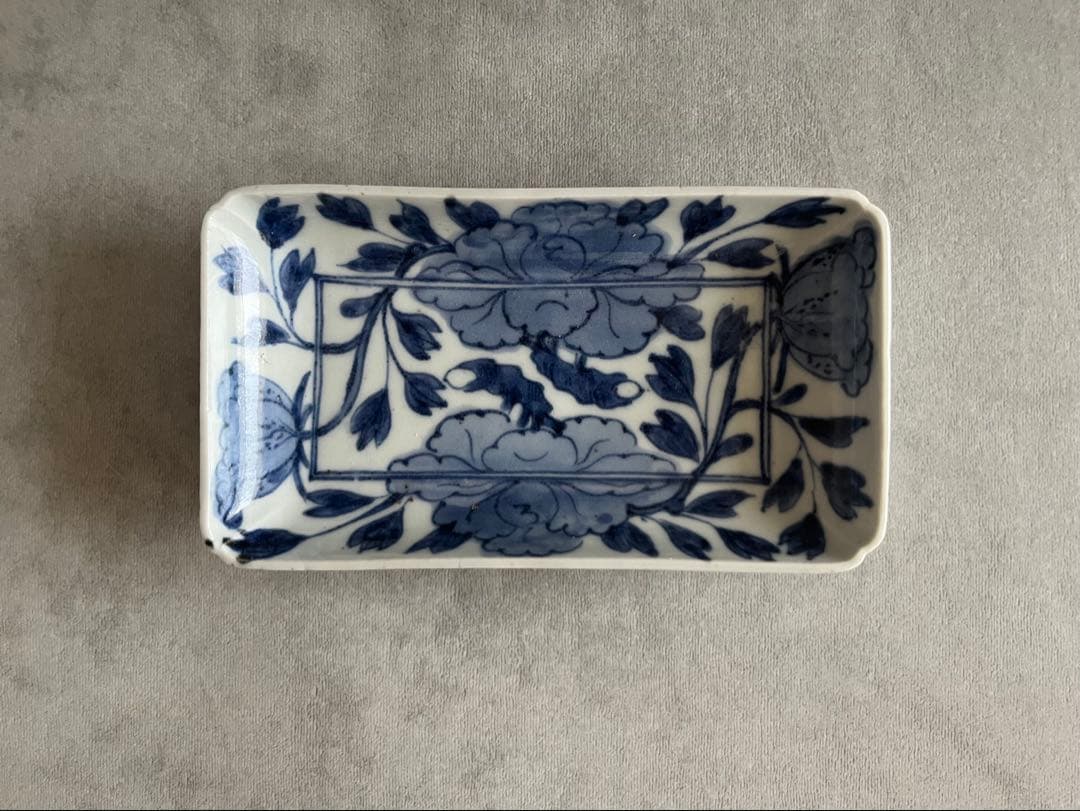 江戸中期 古伊万里 牡丹 長角皿 富貴長春