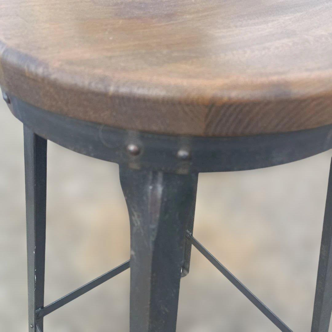 S*y様 5002)円形木製座面のアイアンスツール　ヴィンテージ　インダストリア